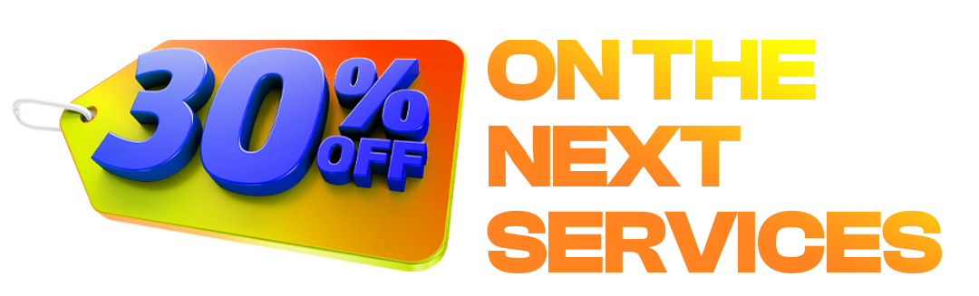 Colorful tag with '30% OFF' in bold blue letters on a gradient background, symbolizing a special discount offer.
